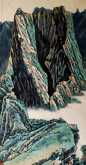李金庆作品 金碧山水《西嶽三公山雄姿》  2014年10月  规格：138x69cm